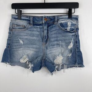 Harper Womens Jean Cutoff Shorts Size 27 Factory Distressed Medium Wash Mid Rise